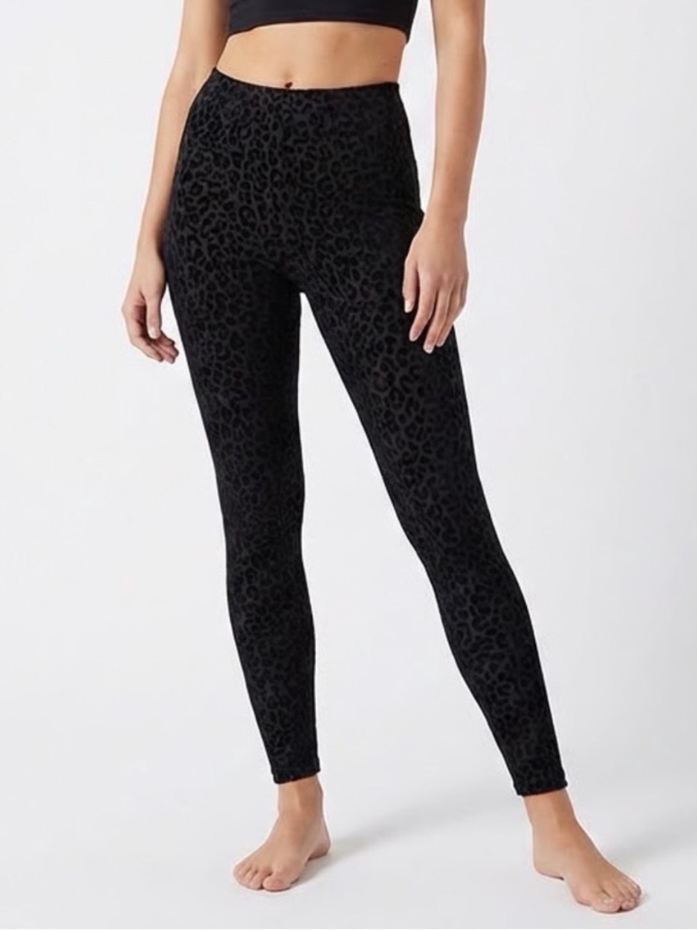 Naked Wardrobe Black Leopard Velvet Burnout Leggings | Size: XS